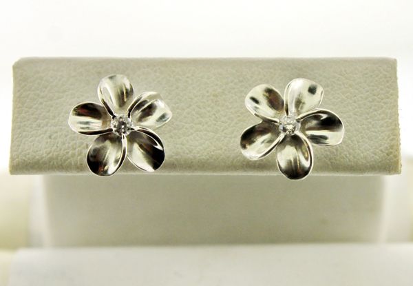 925 Sterling Silver CZ Accent Solitaire Flower Stud Earrings