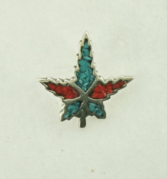 Vintage Native American Turquoise and Coral Leaf Charm