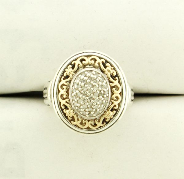 Beautiful Diamond Cluster ring Made of Solid 0.925 Sterling Silver and 14K Filigree