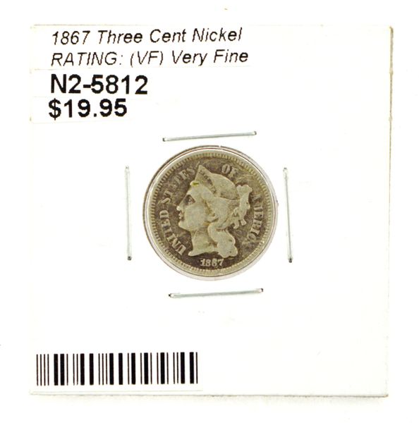 1867 Three Cent Nickel RATING: (VF) Very Fine