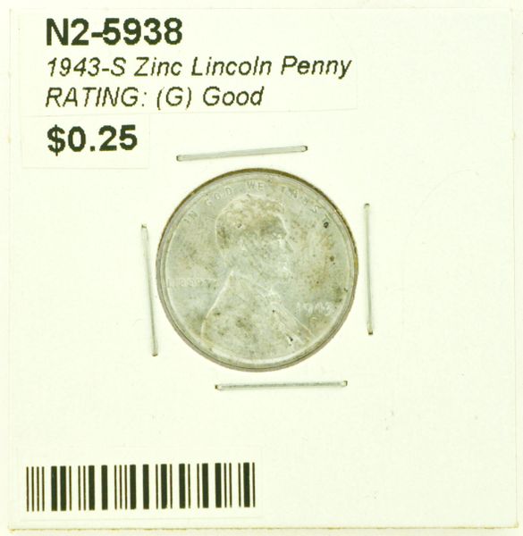 1943-S Zinc Lincoln Penny RATING: (G) Good