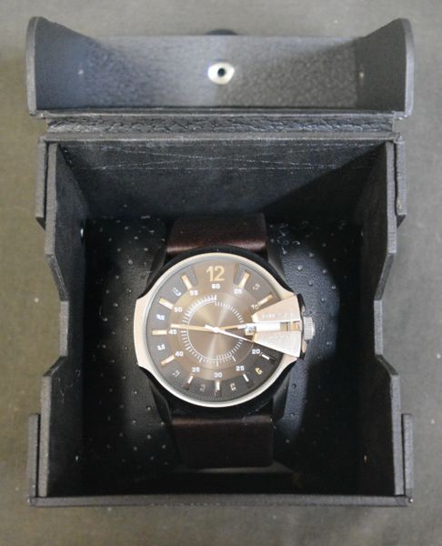 Diesel Master Chief Brown Leather Band Silver Case Gray DZ1206 Men's Watch