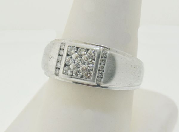 14k White Gold Men's Round Diamond Square Cluster Ring (0.37 ctw.)