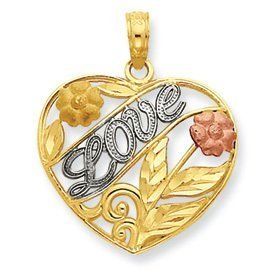Tri-Color with Love Flowers Heart Pendant (JC-987)