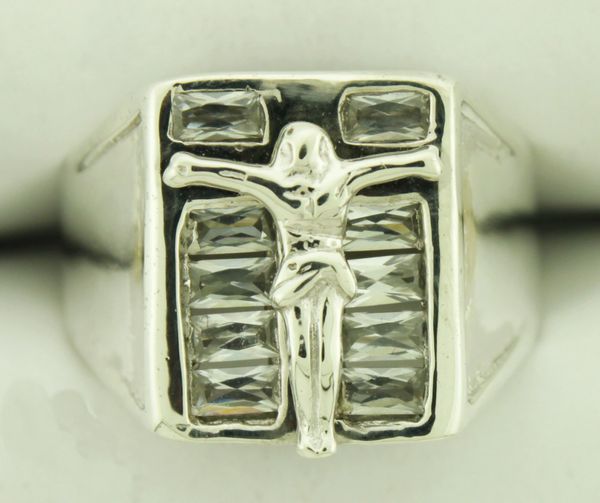 Gents 0.925 Sterling Silver & CZ Crucifix Ring