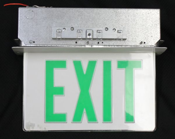 Recessed LED Edge-Lit Green Sign Exit Sign