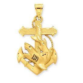 Diamond Cut Anchor with Shark Charm (JC-730)