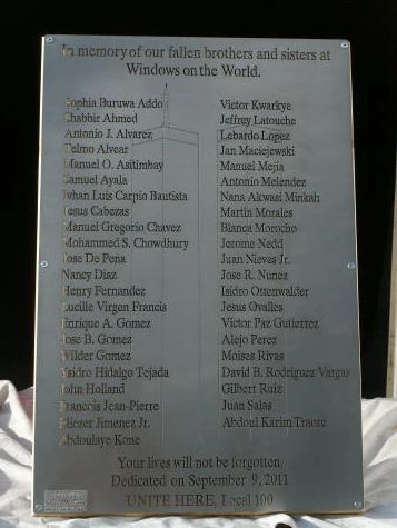 9-11 memorial plaque made from 1/4" stainless steel.  Windows on the World memorial.