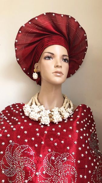 Attache Tête Aso Oke Verte – Gele Nigérian Artisanal – Coiffe Traditionnelle