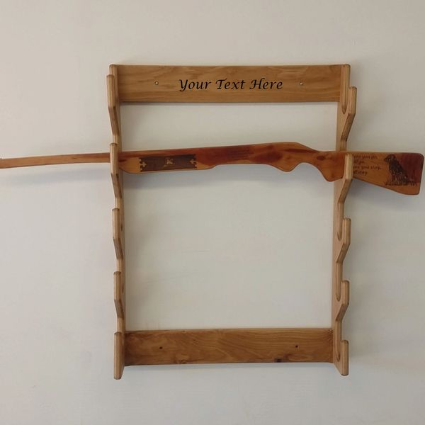 Wall mount Horizontal Five Gun Rack, Rifle Rack, Shotgun Rack (Material:  Oak)