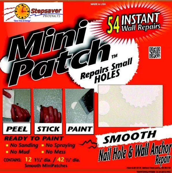 SelfAdhesive Mini Patch Smooth Wall Patch Kit (54 repairs). Patented