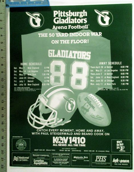 1988 Pittsburgh Gladiators - Arena Football - schedule poster