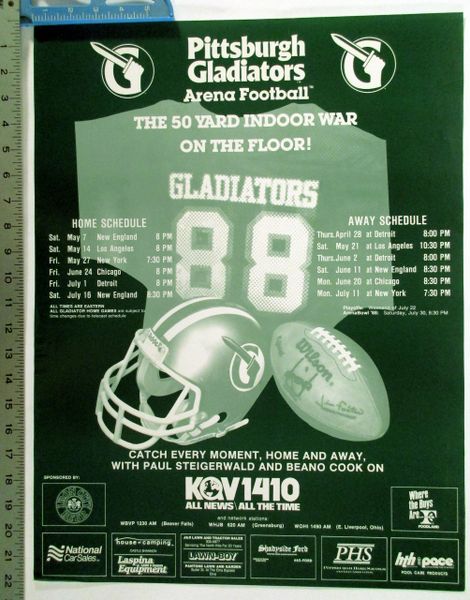 1988 Pittsburgh Gladiators - Arena Football - schedule poster | Pittsburgh Sports Gallery Mr