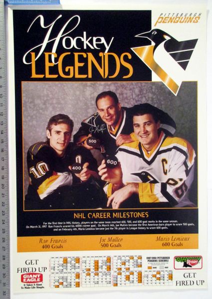 (2) 1997-98 Ron Francis - Joe Mullen - Mario Lemieux Penguins schedule posters