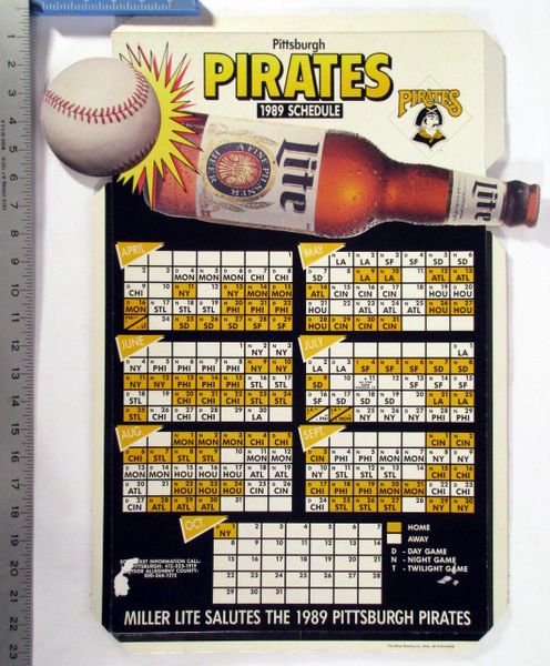 1989 Pittsburgh Pirates - Miller Lite beer cardboard schedule