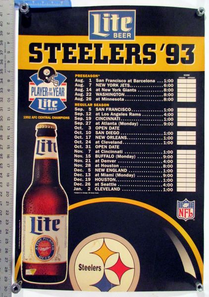 1993 Pittsburgh Steelers - Miller Lite beer schedule poster