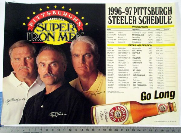 1996-97 Pittsburgh Steelers - Iron City beer poster schedule  Pittsburgh  Sports Gallery Mr Bills Sports Collectible Memorabilia