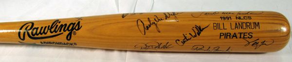 Bill Landrum Pittsburgh Pirates 1991 NLCS multi-signed game issued bat