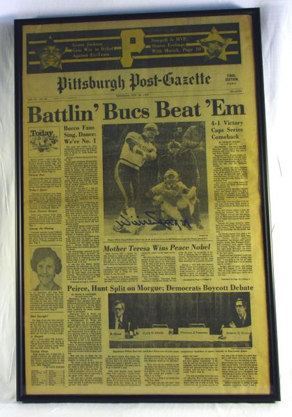 Framed Post Gazette - 1979 World Series - Pirates vs. Orioles - Signed by Willie Stargell