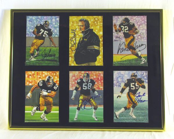 6 Pittsburgh Steelers - Hall of Famers - signed Goal Line Art