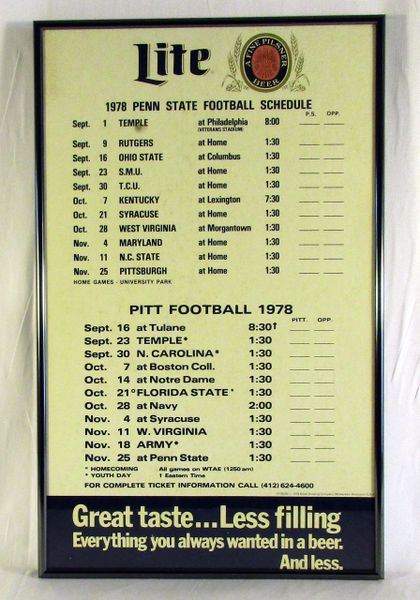 1978 Pitt & Penn State - Miller Lite - football schedule