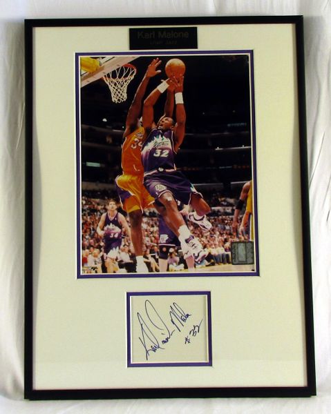 Karl Malone, Utah Jazz - framed, cut signature with photo
