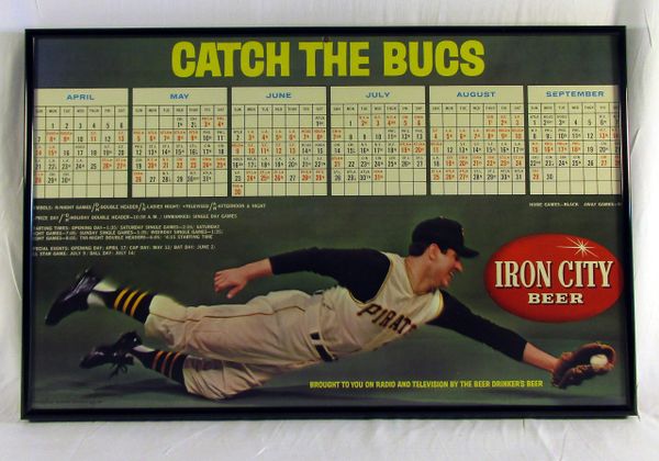 1960's Pittsburgh Pirates - Iron City Beer - framed schedule