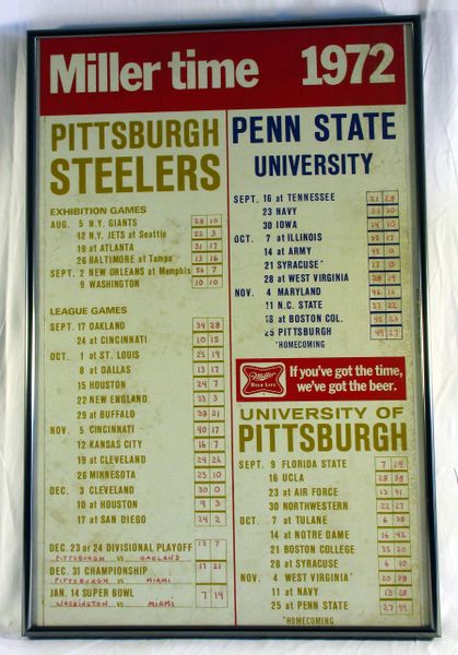 1972 Miller Beer - Steelers - Penn State - Pitt football schedule