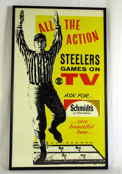 Schmidt's Beer - Pittsburgh Steelers - framed 1960's advertising cardboard poster