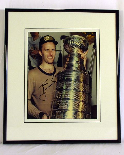 Tom Barrasso, Pittsburgh Penguins - framed, signed 8x10 Stanley Cup photo