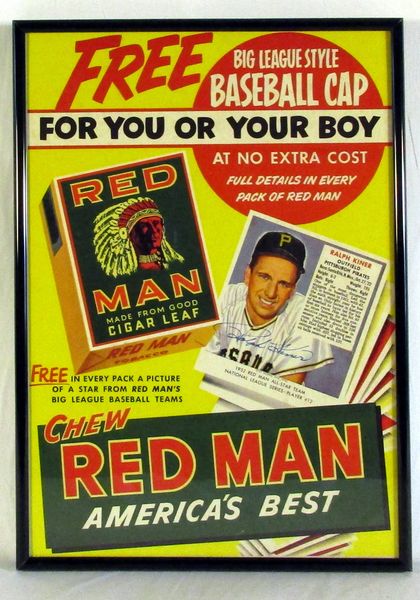 Red Man Tobacco advertising display signed by Ralph Kiner, Pittsburgh Pirates