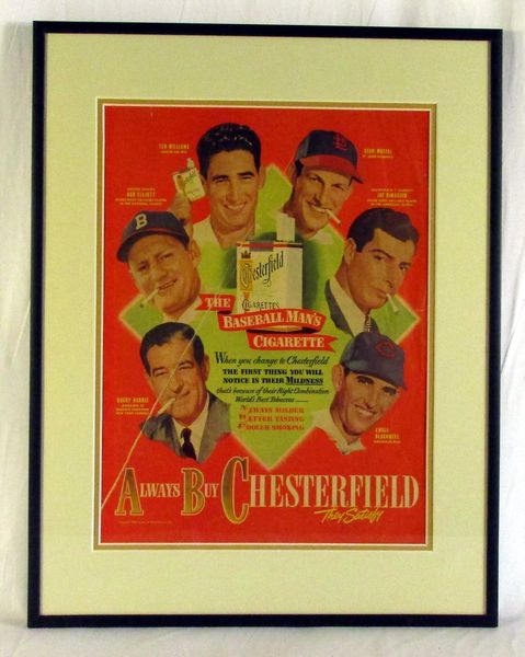 Chesterfield cigarettes original advertising display - Musial, DiMaggio, TWilliams, etc.