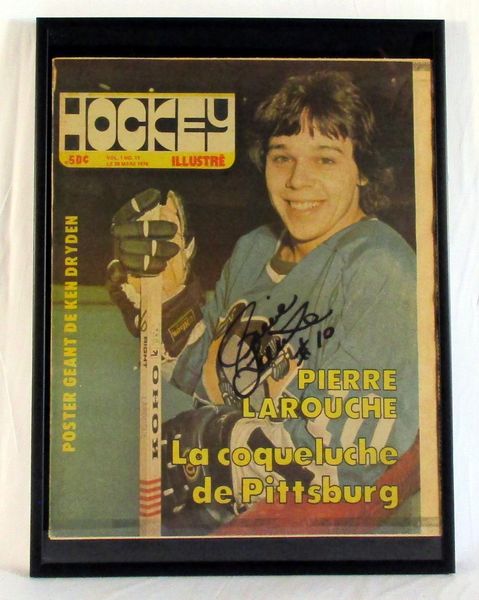 Pierre Larouche, Pittsburgh Penguins - signed & framed Canadien hockey illustre'