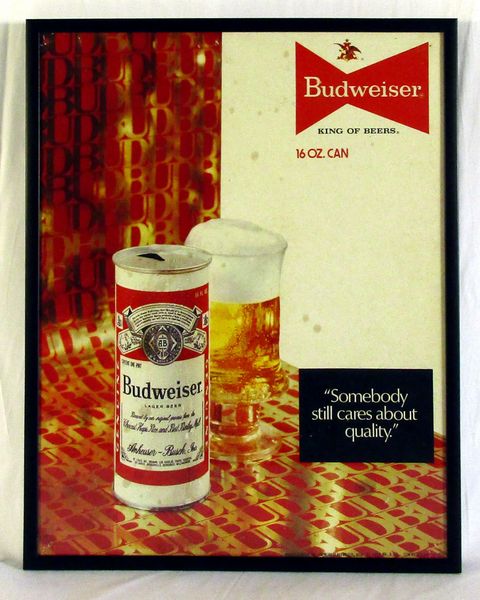 Framed Budweiser Beer 1970's original advertising display