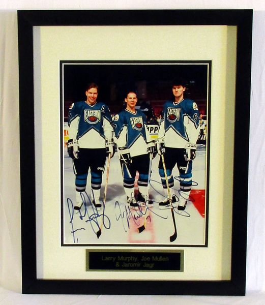 Larry Murphy, Joe Mullen, Jaromir Jagr - Penguins - signed & framed 8x10 photo