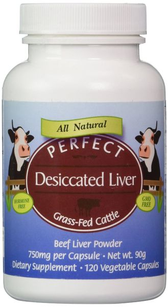 Perfect Desiccated Liver - Grass Fed Undefatted Argentine Beef Liver (120 capsules, 750mg per capsule, Net wt 90g)