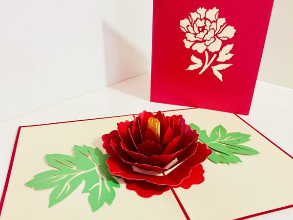 Small Metallic Peony Red Rose 12x17cm