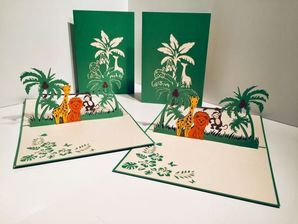 Monkey, Lion & Giraffe Jungle Zoo Pop Up Greeting Card