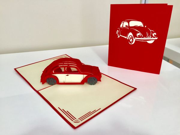 Red Car VW Pop Up Greeting Card