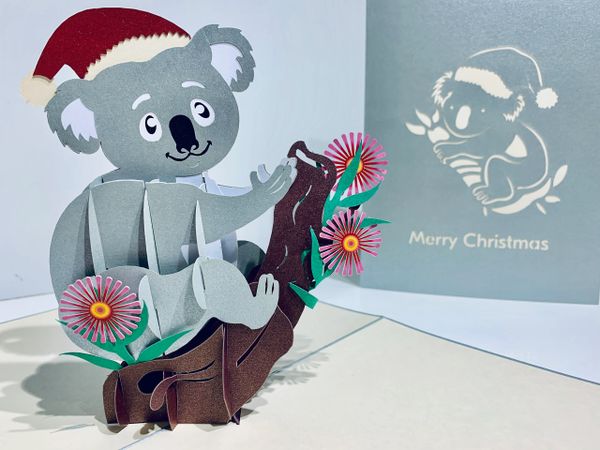 Origami Pop Cards Aussie Merry Christmas Australia Koala 3D Pop Up Greeting Card 