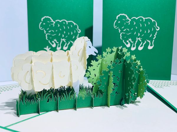 A Single Sheep with Green Cover Pop Up Greeting Card