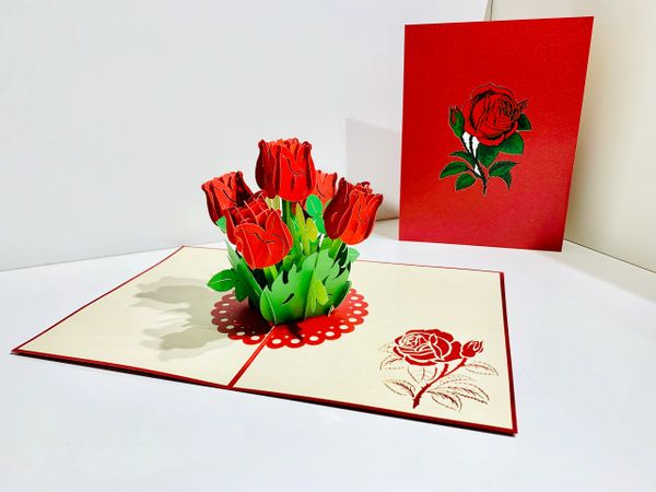 Red Rose Bouquet Pop Up Card - Classic & Chic Collection Pop Up Card