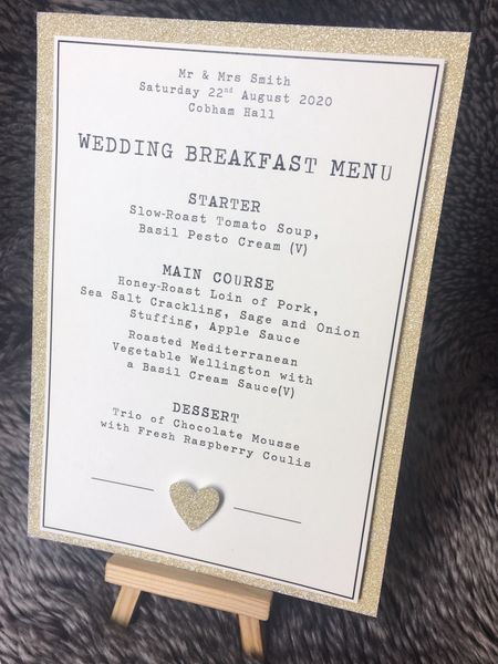 Rosie Personalised Glitter Wedding Menu Cards Contemporary Card Company Personalised Wedding Stationery