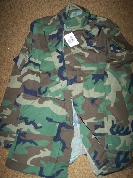 BDU SHIRT, WOODLAND CAMO, SIZE LARGE-LONG, U.S. ISSUE