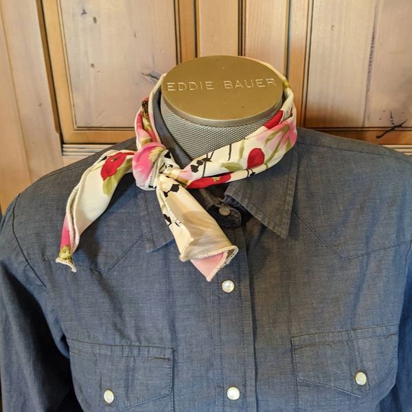 Roy Rogers scarf - white, red, olive, gray, and black floral print