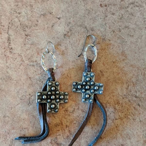 Genuine silver and leather earrings