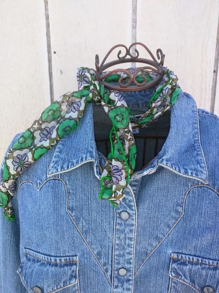 Roy Rogers or show scarf - green, cream, and smoke floral print