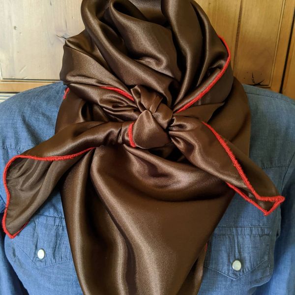42x42 chocolate brown wild rag with a red edge