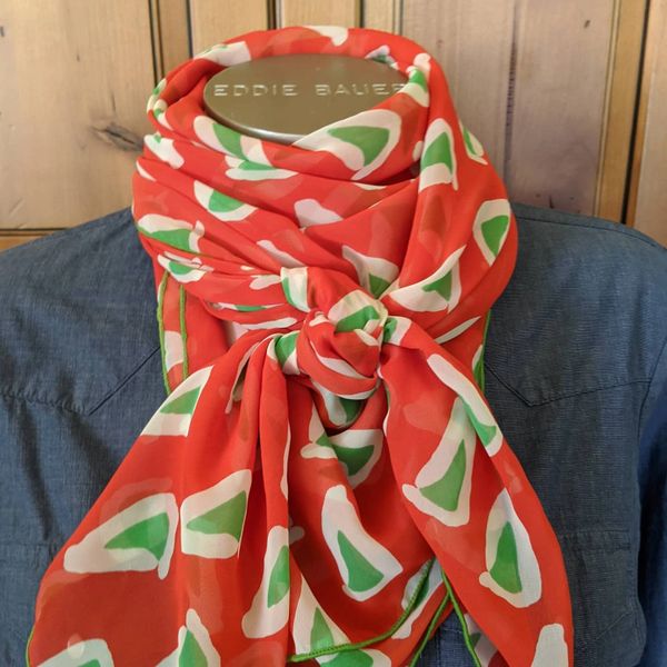 41x41 light weight silk - orange with white and green triangle print