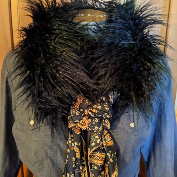 Angora look peacock color faux fur ruff